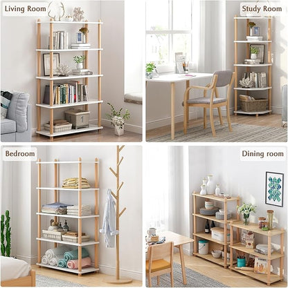 IOTXY 3-Tier Wooden Shelf Bookcase - Modern Open Bookshelf, Free Standing Storage Rack, Multifunctional Display Stand for Home and Office, Oak, Rectangle