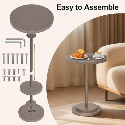 Drink Table, Small Pedestal Side Tables for Small Spaces, Wood Round Martini Table for Outdoor, Living Room and Bedroom, Brown