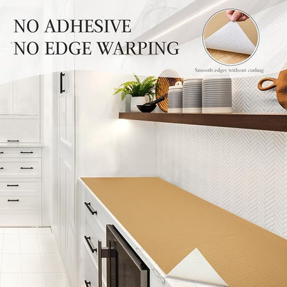 Beautysaid Shelf and Drawer Liner for Kitchen Cabinet, Non Adhesive Non Slip Shelf Paper Waterproof Washable Thickened for Dresser Pantry Shelve Bathroom Protector Liner(Beige,12 in x 20FT)