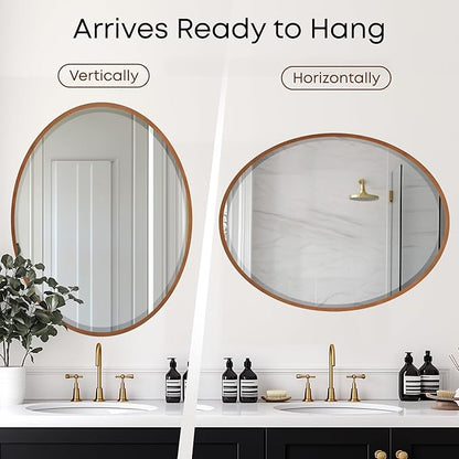 OVALCREST - Oval Wooden Beveled Wall Mirror for Home Decor, Bathroom, Vanity, Bedroom, Living Room, Hallway - London Style (Sunset Gold) 21.1 x 31.1