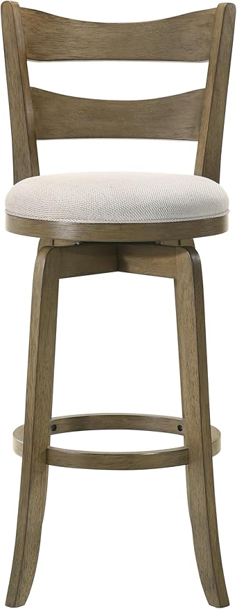 Armen Living Blair 30 in. Putty Brown Bar Height Rubberwood Swivel Barstool with Cream Fabric Seat - Set of 4