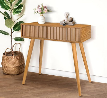 Console Table, Small Console Tables for Entryway，31" Vanity Desk Fluted Dresser Side Table, Brown Entry Table Narrow Console Table Modern Hallway Table Modern Sofa Table for Living Room(Brown)