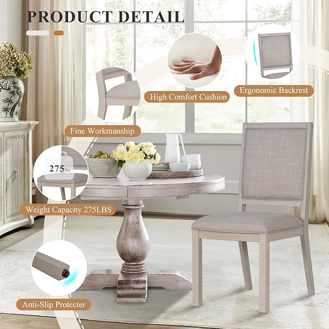 COLAMY Modern Rectangular Dining Table Set, 60" L x 36" W x 30" H, Brown+Ivory