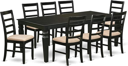 East West Furniture LGPF9-BLK-C 9 Piece Dining Set Includes a Rectangle Dining Table with Butterfly Leaf and 8 Linen Fabric Kitchen Room Chairs, 42x84 Inch, Black