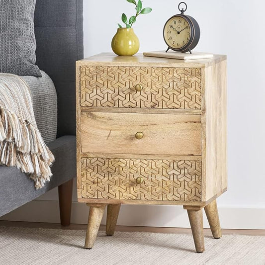 Christopher Knight Home Lytle Handcrafted 3 Drawer Nightstand - Mango Wood - Natural