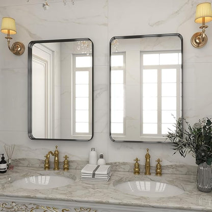 Bathroom Mirror 20x30 inch, Black Gorgeous Deep Frame Wall Mirror, Modern Round Corner Bathroom Vanity Mirror for Bedroom, Living Room, Hanging or Leaning Horizontal or Vertical, Black