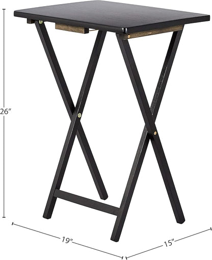 Amazon Basics Portable TV Dinner 4-Pack Rectangular Folding Tray Table with Storage Rack, Black, 15" x 19" x 26"