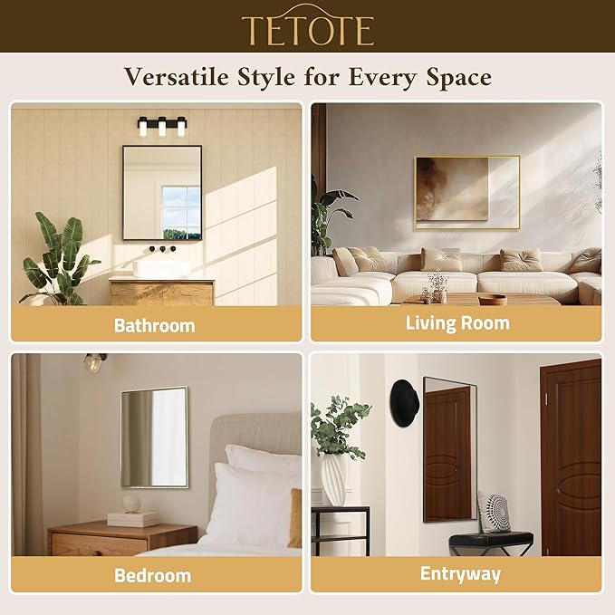 TETOTE Black Framed Mirror for Bathroom Vanity 40" x 24" Matte Black Rectangle Beveled Frame Wall Mirror for Over Sink, Tempered Glass, Modern Farmhouse Bedroom, Entryway, Living Room