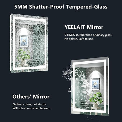 24x30 Inch LED Bathroom Mirror with Lights Front and Backlit Lighted Vanity Mirror for Bathroom Wall with 3 Colors Dimmable Anti-Fog Memory Shatter-Proof IP54 Waterproof Horizontal/Vertical