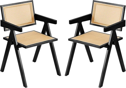 Tiita Rattan Accent Chairs, Mid Century Modern Dining Chairs Set of 2, Bamboo Living Room Chair for Reading Room Dining Kitchen, Black