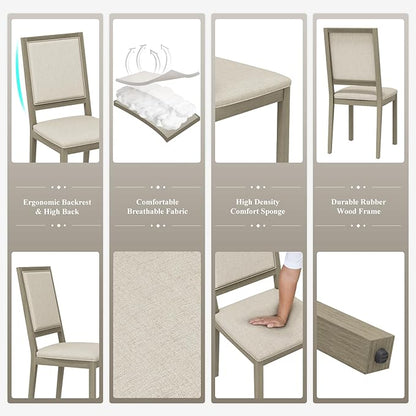 COLAMY Wood Dining Chairs Set of 6, Mid Century Modern Upholstered Kitchen Chairs,19 Inch Fabric Dining Chair with Back for Kitchen Dining Room,Grey
