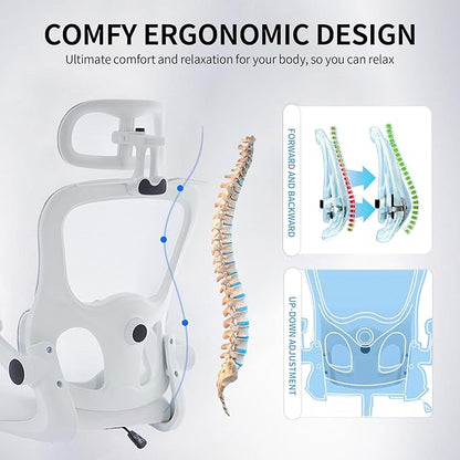Ergonomic Mesh Office Chair, 400 lbs Capacity, High Back Desk Chair with Adjustable Lumbar Support, 3D Headrest, Flip-Up Armrests, and PU Wheels for Long Workdays and Home Office (White)