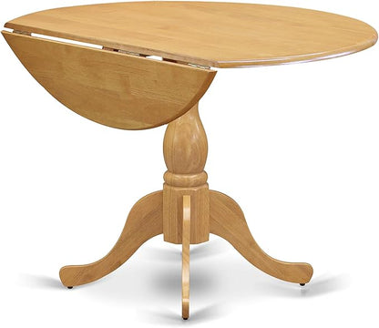 East West Furniture DMVA5-OAK-W 5 Piece Modern Dining Table Set Includes a Round Wooden Table with Dropleaf and 4 Kitchen Dining Chairs, 42x42 Inch, Oak