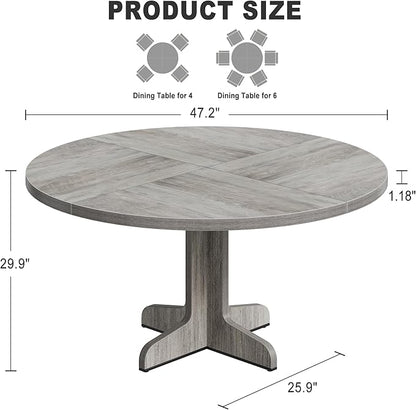 Garvee 47 Inch Round Dining Table for 4, Farmhouse Kitchen Dining Room Circle Dinner Table, Kitchen Dining Room Furniture, Grey (Table Only)