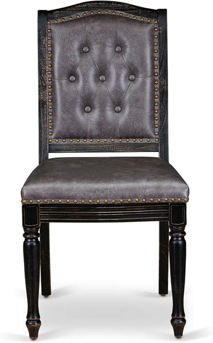 LKMA7-SBB-34-7-pc Dining Room Set Consists of a Dinner Table and 6 Dark Grey Polyester Fabric Modern Dining Chairs with Button Tufted Back - Sand Blasting Black Finish