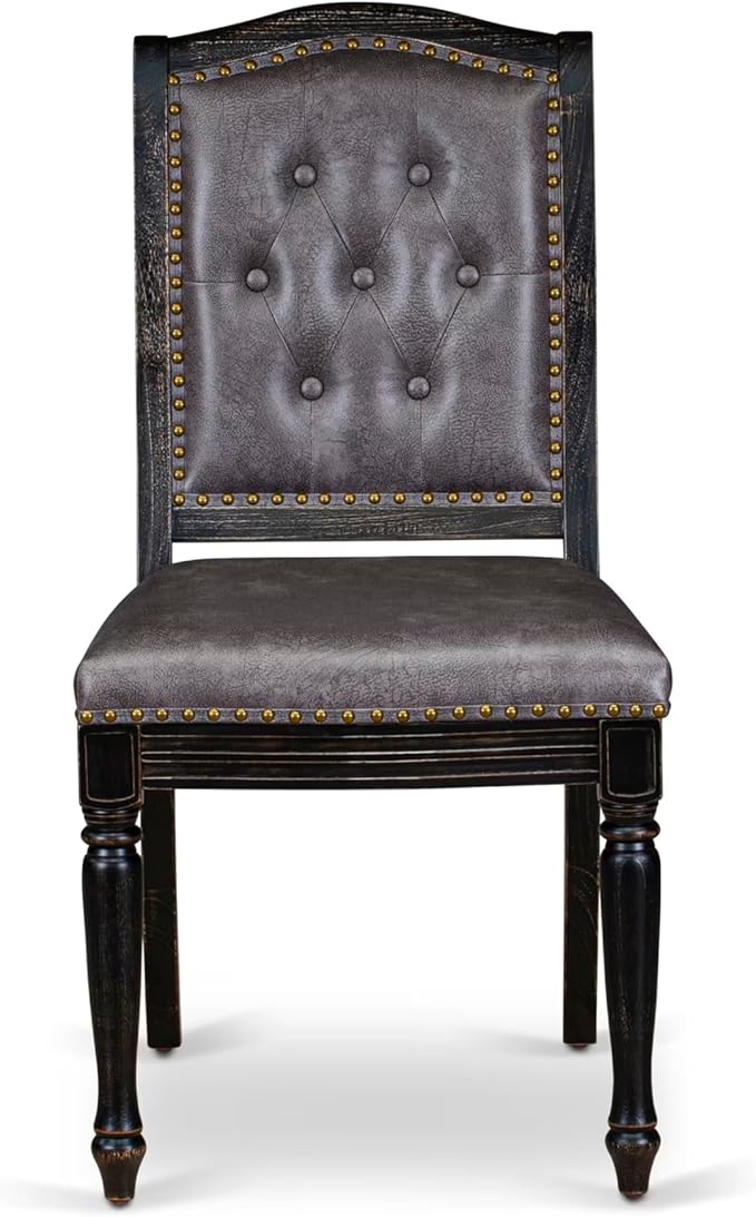 NEMA9-SBB-34 9-pc Modern Dining Set Consists of a Mid Century Dining Table and 8 Dark Grey Polyester Chairs with Button Tufted Back, 44x100 Inch, Sand Blasting Black