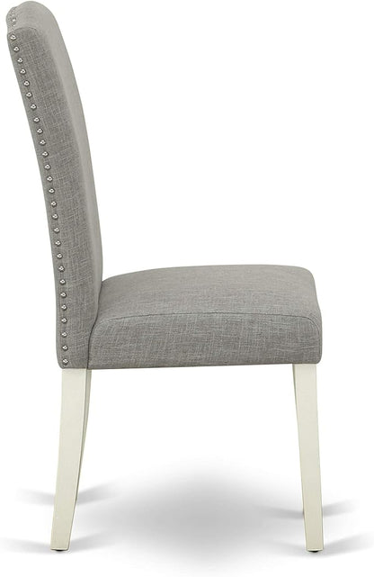 East West Furniture CAEN5-LWH-06 5 Piece Dining Room Furniture Set Includes a Rectangle Dining Table and 4 Dark Shitake Linen Fabric Upholstered Parson Chairs, 36x60 Inch, Linen White