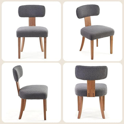 Farmhouse Chair Set of 4, Mid Century Modern Dining Chairs, Sherpa Upholstered Kitchen Chairs with Curved Backrest & Adjustable Legs for Living Room/Bedroom, Easy to Install, Grey Sherpa