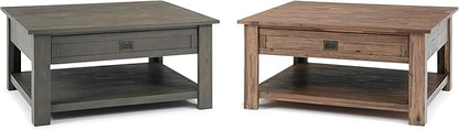 SIMPLIHOME Monroe Square Coffee Table - 38 inch Wide Solid Acacia Wood Living Room Table in Rustic Natural Aged Brown, Rustic Cocktail Table for Family Room or Lounge with 2 Drawers and Open Shelf