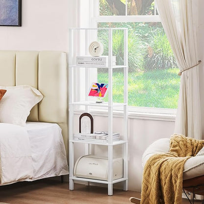 54in Tall Bookshelf 5-Tier Small Narrow Bookcase, Skinny Book Shelf for Small Space, Farmhouse Slim Shelf with Storage, Wood Freestanding Display Thin Bookshelves for Living Room, Office, White