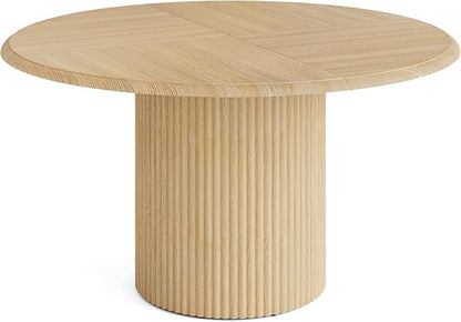 LITTLE TREE 47 Inches Round Dining Table for 4, Farmhouse Natural Wooden Dining Room Table with Fluted Pedestal, Large Circle Kitchen Dinner Table for Dining Room, Living Room (Table Only)