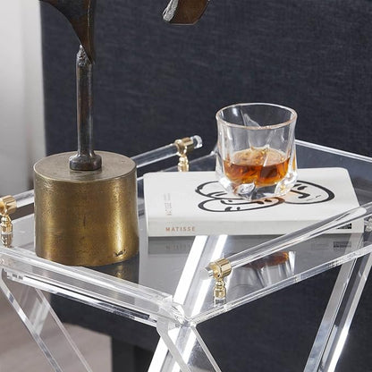 LIKENOW Furniture Acrylic Folding Tray Tables for Living Room,Bedroom,Lobby,Clear Small Side Tables with Handle for Coffee,Drink,Food,Snack,Modern Foldable Lucite End Table with X Leg for Decor