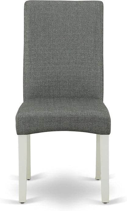 East West Furniture AMDR3-LWH-07 3 Piece Dining Table Set for Small Spaces Contains a Round Kitchen Table with Pedestal and 2 Gray Linen Fabric Upholstered Chairs, 36x36 Inch, Linen White