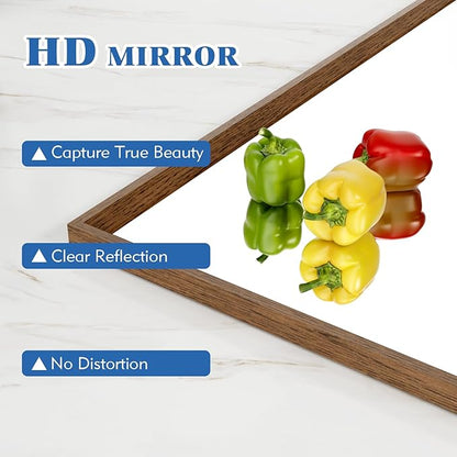 Rectangle Bathroom Mirror 22x30 Inch, Walnut Wood Grain Framed, Anti-Rust & 4mm Tempered Glass, Horizontal/Vertical Hanging Vanity Mirror for Bathroom & Bedroom