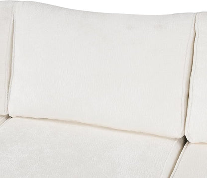 112" Luxurious Pull-out Sofa Bed Sleeper with Storage Ottoman,Sectional Sleeper Couch W/ 3 Pillows,2 USB ports & 2 Power Sockets,Corner Furniture Set for Living Room Large Space,Cream Chenille