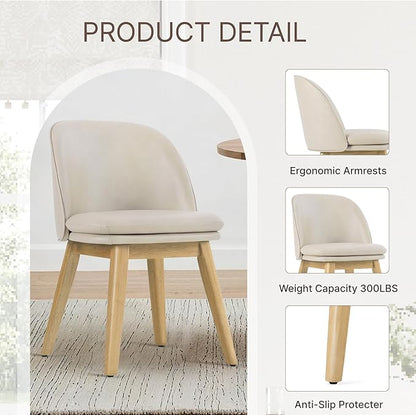 Wooden Dining Chairs Set of 2, Faux Leather Upholstered Modern Dining Room Chairs with Double-Layer Thick Seat Cushion & Ergonomic Backrest for Restaurant, Kitchen and Café, Beige