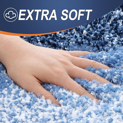 OLANLY Luxury Toilet Rugs U-Shaped 24x20, Extra Soft and Absorbent Microfiber Bathroom Rugs, Non-Slip Plush Shaggy Bath Mat, Machine Wash Dry, Contour Bathroom Mats for Toilet Base, Navy