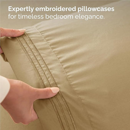 Twin XL Size 3 Piece Sheet Set - Comfy Breathable & Cooling Bed Sheets Set - Hotel Luxury Bedding for Women, Men, Kids, Teens, Boys & Girls - Deep Pockets, Ultra-Soft, Wrinkle Free - Oeko-Tex - Beige