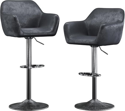 Keyluv Bar Stools Set of 2 for Kitchen Counter Adjustable Height Swivel Barstools 29 Inch Faux Leather Bar Chairs with Padded Back and Chromed Metal Base, Retro Black