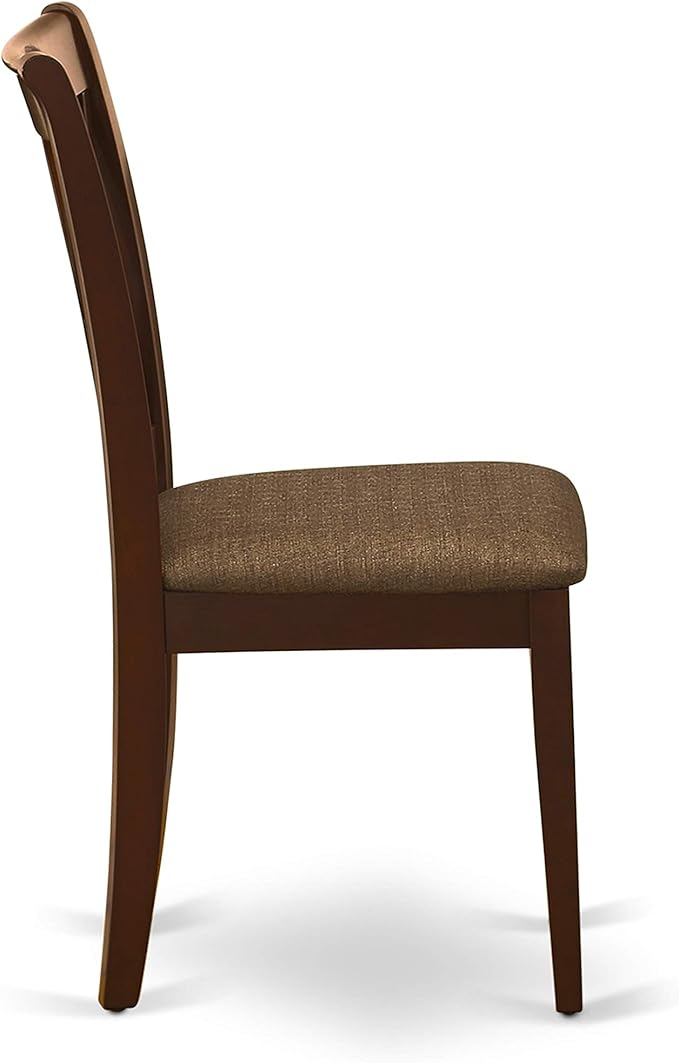 East West Furniture HBCL5-MAH-C 5 Piece Dining Room Table Set Includes a Round Kitchen Table with Pedestal and 4 Linen Fabric Upholstered Dining Chairs, 42x42 Inch, Mahogany