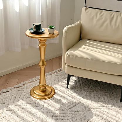 SwallowLiving Small Round Side Table, Tall End Tables Living Room, Narrow Night Stand for Small Spaces, Sofa Couch, Bedroom & Office, Modern Wooden Beside Table Home Decor (Gold, 12" x 25")