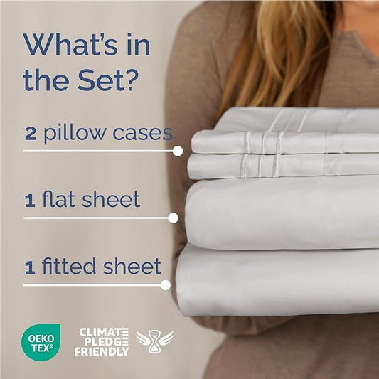 Full Size 4 Piece Sheet Set - Comfy Breathable & Cooling Bed Sheets Set - Hotel Luxury Bedding for Women, Men, Kids, Teens, Boys & Girls - Deep Pockets, Soft and Wrinkle Free - Oeko-Tex - French Grey
