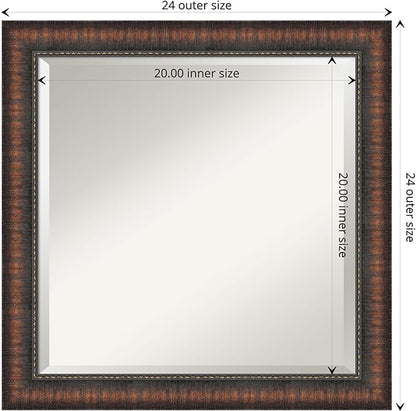 Amanti Art Brown Bathroom Mirror for Over Sink, 24x24 Caleb Brown Square Vanity Mirror, Medium Rustic Farmhouse Frame, Hangs Horizonally and Vertically, Bathroom Wall Decor, Beveled Edge from WI, USA