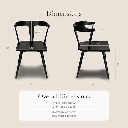 POLY & BARK Mid Century Modern Enzo Black Dining Chair – Solid Oak Wood Splat Back Chair, 18" Seat Height, 32" Tall – Stylish MCM Kitchen & Dining Room Chair