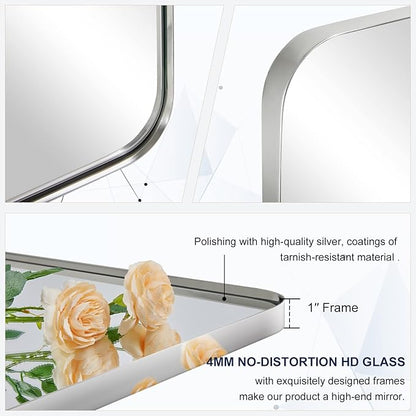 MOON MIRROR Polished Chrome Pivot Mirror for Bathroom, Tilt Bathroom Vanity Rounded Rectangle, Overall 28.33 x 36 in (Mirror 24x 36 in)
