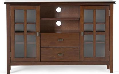 SIMPLIHOME Artisan SOLID WOOD 53 inch Wide Transitional TV Media Stand in Russet Brown For TVs up to 60 inches for the Living Room and Entertainment Center