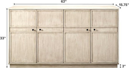 Walker Edison Alden Versatile 4 Door Framed-Storage-Sideboard, 62 Inch, Birch