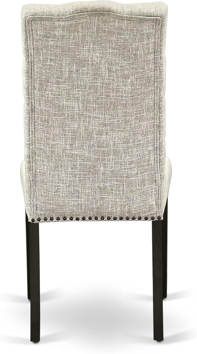 East West Furniture V627EL635-9 9 Piece Dining Table Set Includes a Rectangle Kitchen Table with V-Legs and 8 Doeskin Linen Fabric Parson Dining Room Chairs, 40x72 Inch, Multi-Color