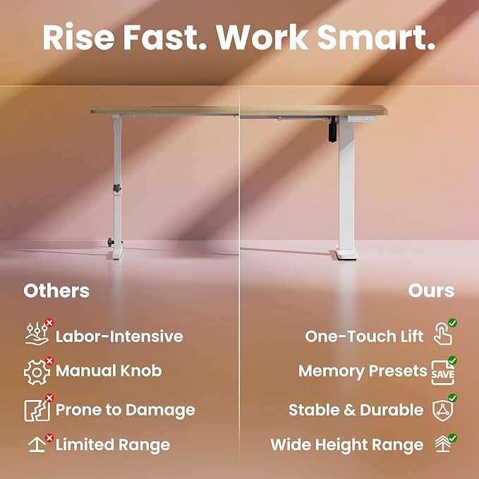 HUANUO Electric Standing Desk, 40 x 24 Inch Height Adjustable Computer Desk with Storage Bag, 4 Height Memory Settings, Sit Stand Up Desk for Home Office, Light Walnut