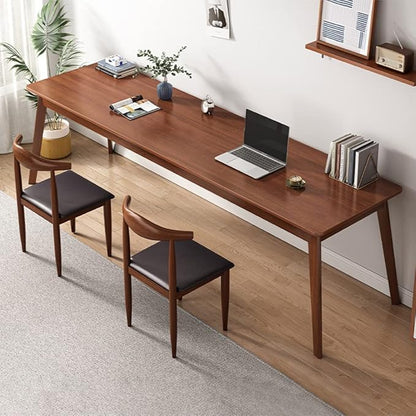 Mid-Century Long Desk Table - 63" Simple Modern Extra Long 2-Person Wood Computer Workstation for Home Office Work in Walnut, 63" W x 24" D