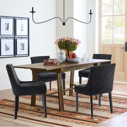 COLAMY Modern Dining Chairs Set of 6, Upholstered Corduroy Accent Side Leisure Chairs with Mid Back and Wood Legs for Living Room/Dining Room-Black