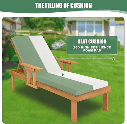 Chaise Lounge Cushions Outdoor Set of 2 - Waterproof and Fade Resistant Sun Lounger Replacement Cushions - Patio Lounger Pads with Removable Cover for Pool, Deck, 72 x 21 x 3 Inch, Sage Green
