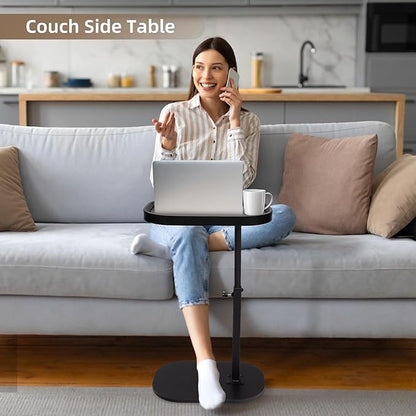Aoligrace 360°Swivel C Shaped End Table, Adjustable Height TV Tray Table for Couch Sofa Bed, Black Small Side Table for Small Spaces Living Room Bedroom