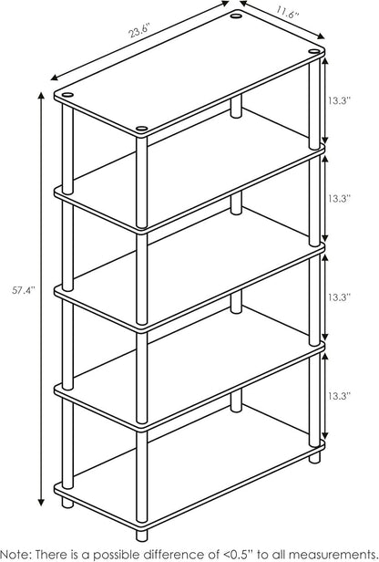 Furinno Turn-N-Tube Multipurpose Shelf / Display Rack / Storage Shelf / Bookshelf, 5-Tier Round Tube, Pink/White