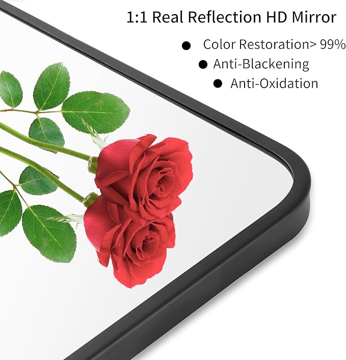20"x36" Bathroom Wall Mirror with Matte Black Metal Frame & HD Glass, Copper-Free Mirrors Modern Rectangle Round Corner Framed Vanity Mirror - Horizontal or Vertical Installation