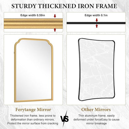 20X30 Inch Gold Bathroom Mirror for Wall, Modern Rounded Corner Rectangle Mirror with Non-Rusting Iron Metal Framed Bathroom Vanity Mirror for Over Sink Wall Decor(Tempered Glass)